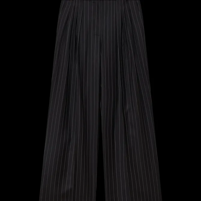Wool Pinstripe Triple Pleat Tailored Trousers