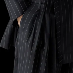 Wool Pinstripe Triple Pleat Tailored Trousers