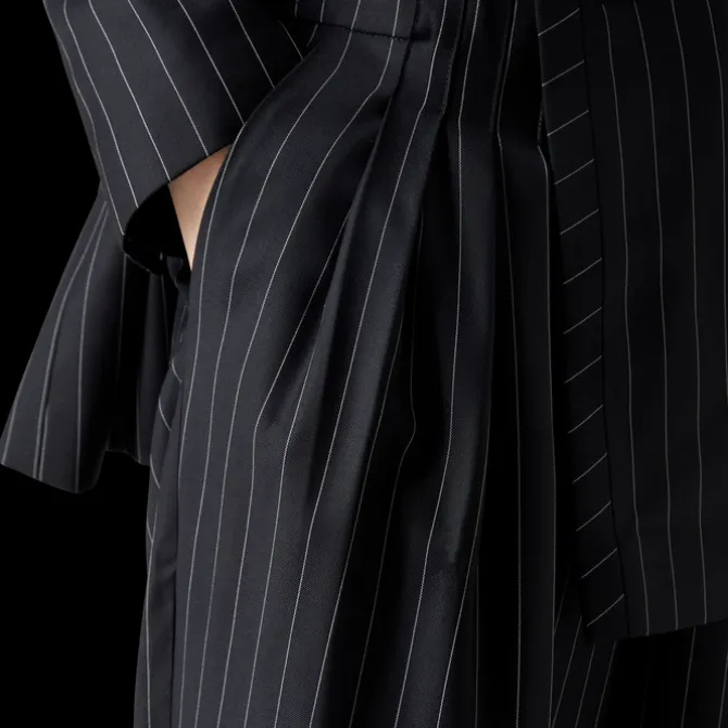 Wool Pinstripe Triple Pleat Tailored Trousers