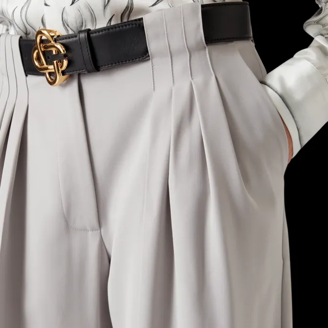 Wool Triple Pleat Tailored Trousers